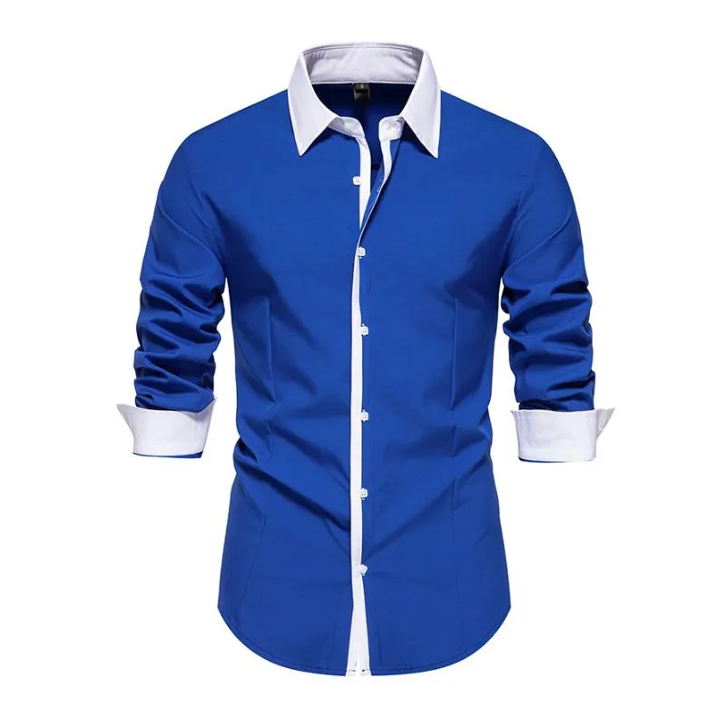 Men's Fashion Colorblock Patchwork Lapel Slim Fit Long Sleeve Shirt 34804991M sold by Manly product image thumbnail 3