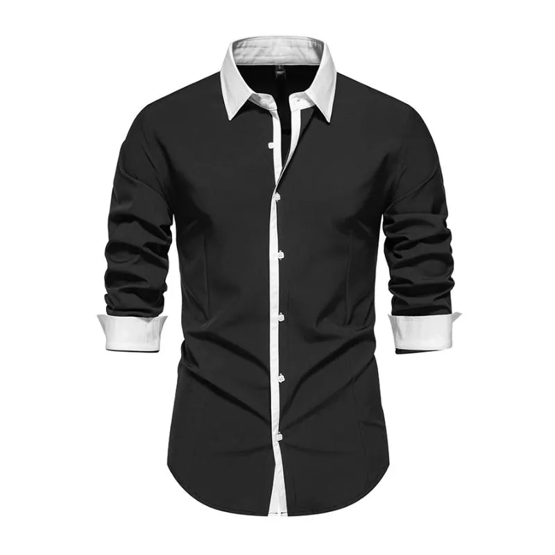 Men's Fashion Colorblock Patchwork Lapel Slim Fit Long Sleeve Shirt 34804991M sold by Manly product image thumbnail 2