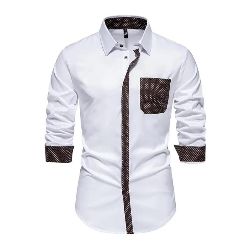 Men's Casual Contrast Color Lapel Patch Pocket Slim Fit Long Sleeve Shirt 86951430M sold by Manly
