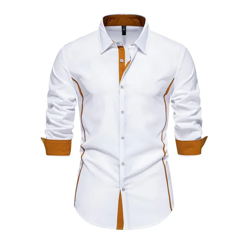 Men's Casual Contrast Patchwork Lapel Slim Long Sleeve Shirt 24807483M sold by Manly product image thumbnail 2