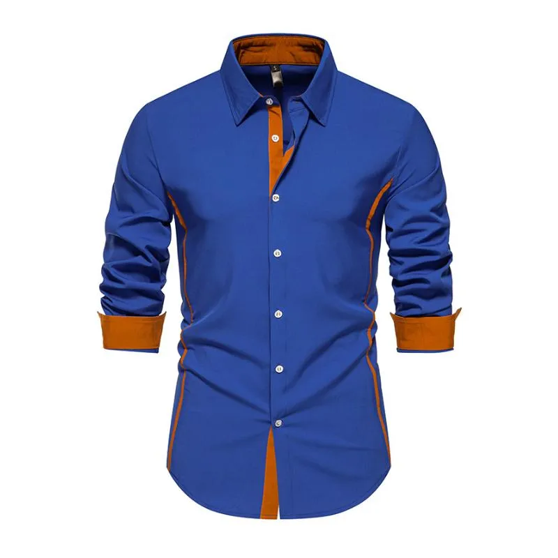 Men's Casual Contrast Patchwork Lapel Slim Long Sleeve Shirt 24807483M sold by Manly product image thumbnail 5