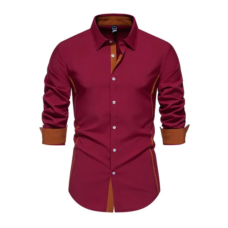 Men's Casual Contrast Patchwork Lapel Slim Long Sleeve Shirt 24807483M sold by Manly product image thumbnail 4