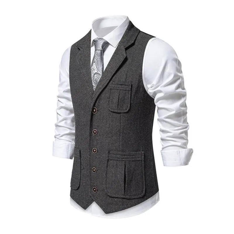 Men's Vintage Herringbone Lapel Single Breasted Suit Vest (Shirt Excluded) 77054896M sold by Manly product image thumbnail 4