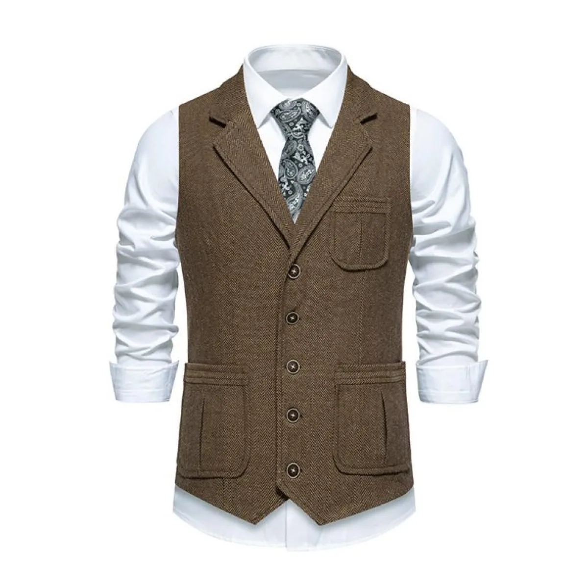 Men's Vintage Herringbone Lapel Single Breasted Suit Vest (Shirt Excluded) 77054896M sold by Manly