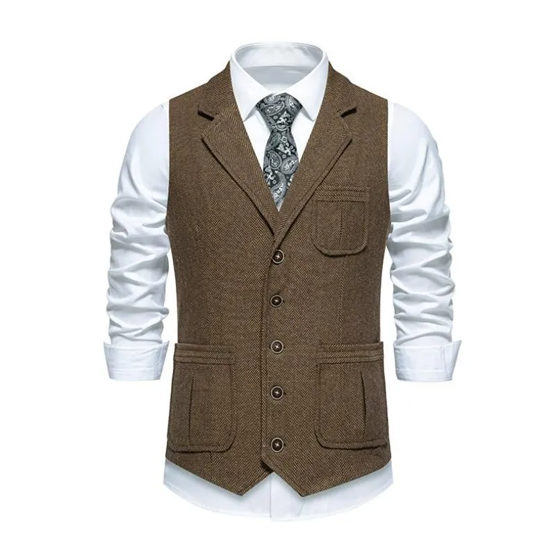 Men's Vintage Herringbone Lapel Single Breasted Suit Vest (Shirt Excluded) 77054896M sold by Manly