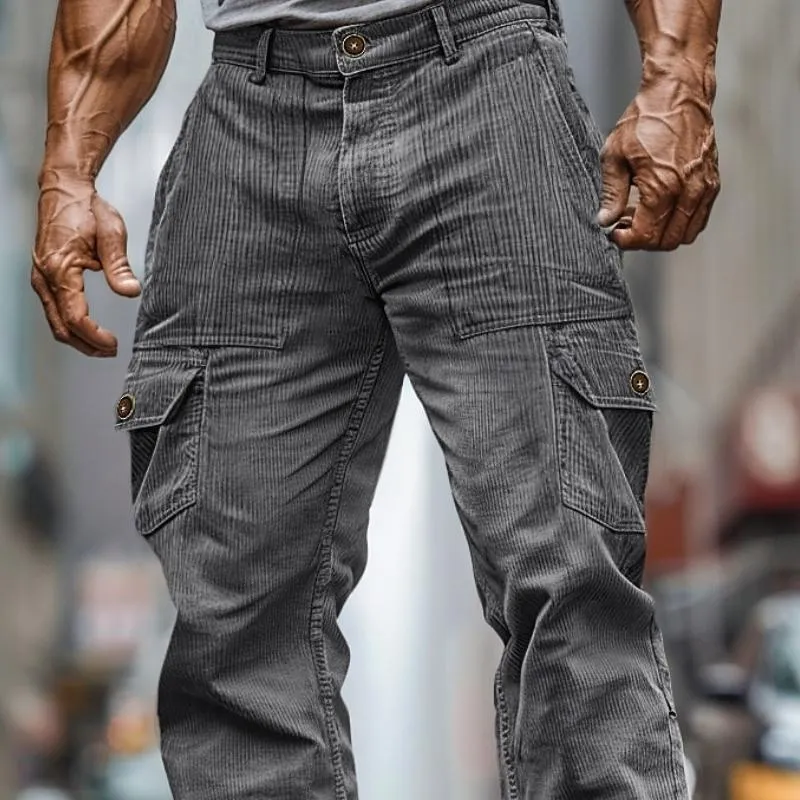 Men's Solid Color Corduroy Multi-Pocket Cargo Straight Pants 99285390Y sold by Manly product image thumbnail 2