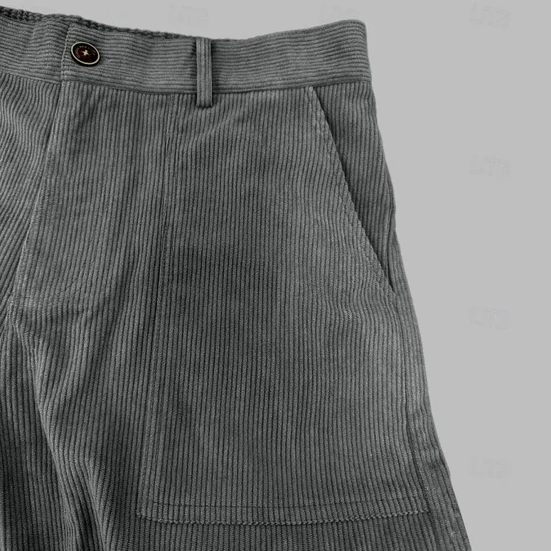 Men's Solid Color Corduroy Multi-Pocket Cargo Straight Pants 99285390Y sold by Manly product image thumbnail 5