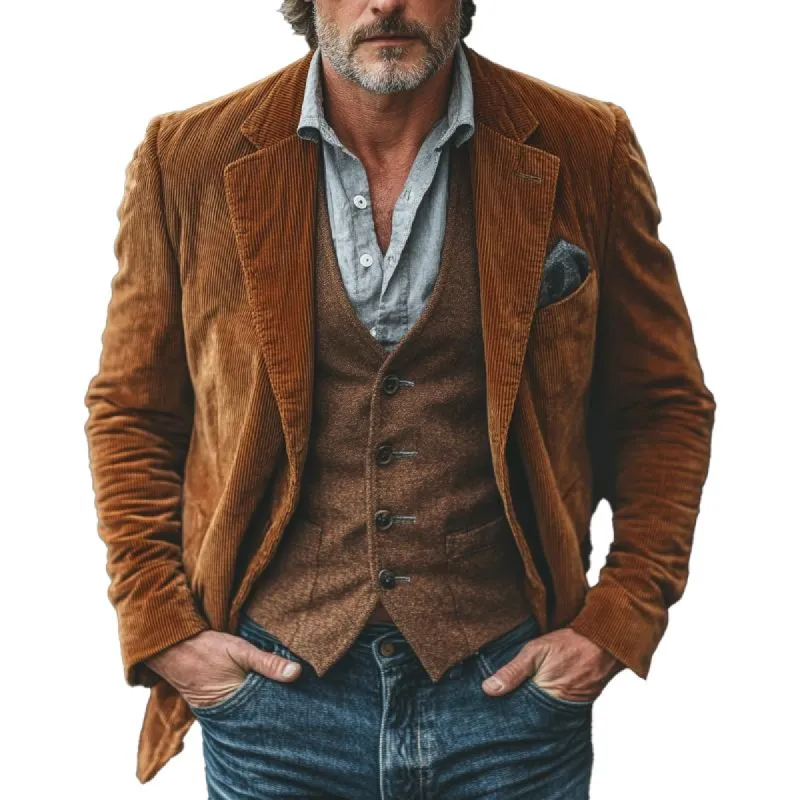 Men's Vintage Corduroy Lapel Single Breasted Blazer 07774667Y sold by Manly