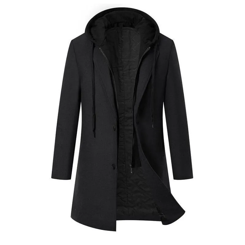 Men's Solid Color Padded Hooded Mid-Length Woolen Coat 99815270Y sold by Manly product image thumbnail 4