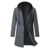 Men's Solid Color Padded Hooded Mid-Length Woolen Coat 99815270Y sold by Manly