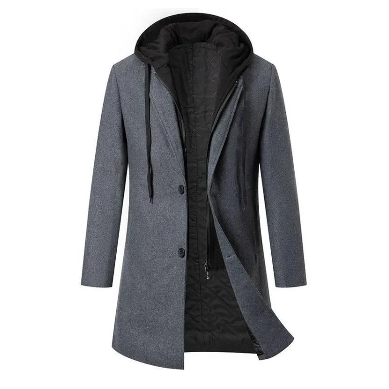 Men's Solid Color Padded Hooded Mid-Length Woolen Coat 99815270Y sold by Manly product image thumbnail 5