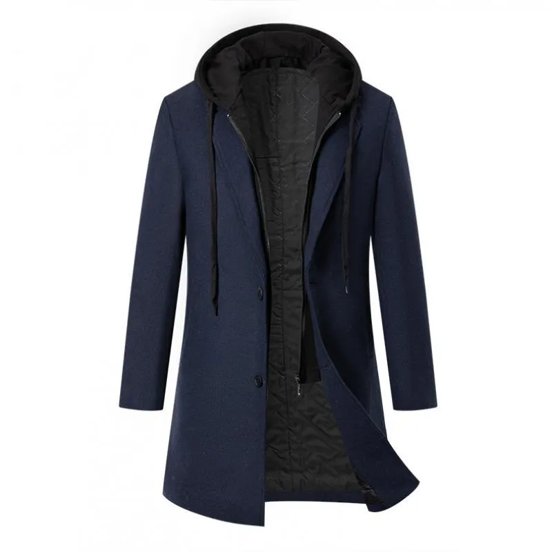Men's Solid Color Padded Hooded Mid-Length Woolen Coat 99815270Y sold by Manly product image thumbnail 3