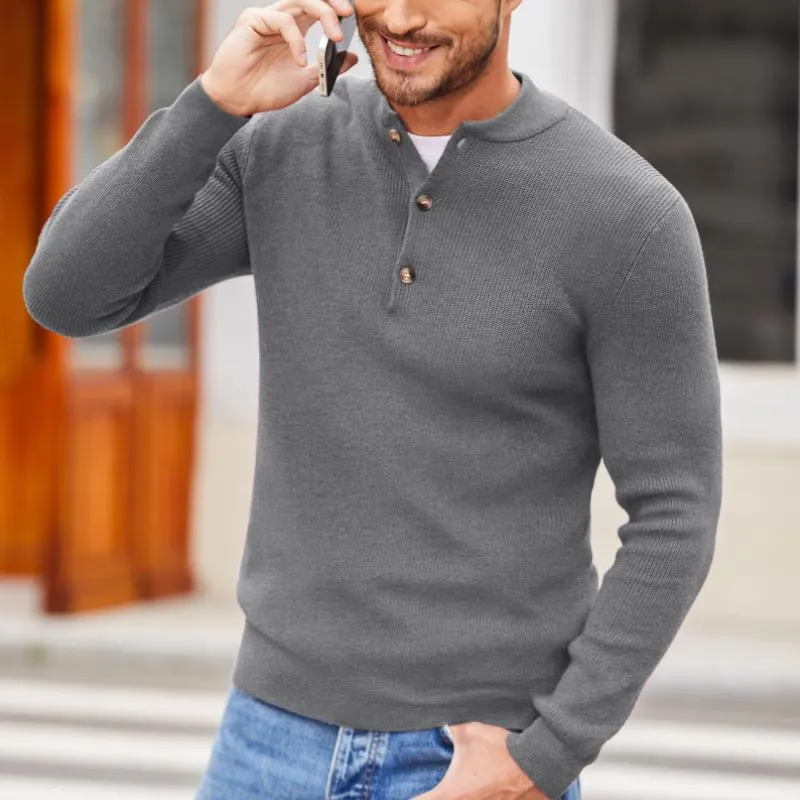 Men's Casual Solid Color Henley Collar Button Pullover Sweater 98018109Y sold by Manly product image thumbnail 2