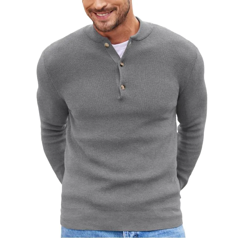Men's Casual Solid Color Henley Collar Button Pullover Sweater 98018109Y sold by Manly