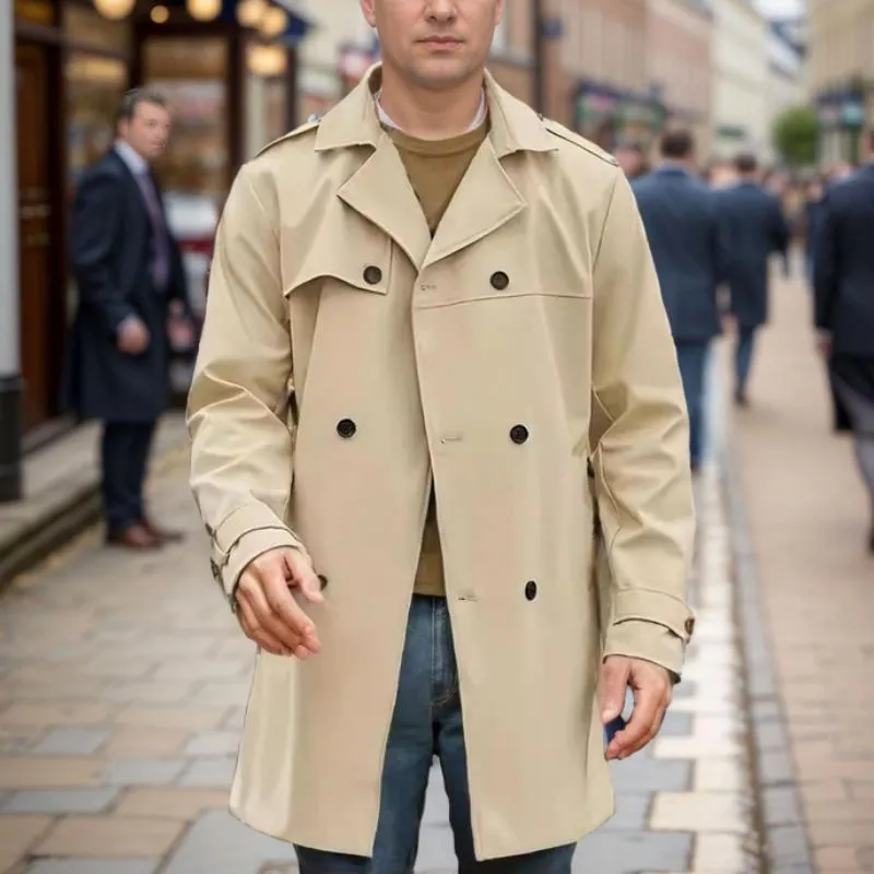 Men's Solid Color Lapel Double-Breasted Long-Sleeved Trench Coat 95538087Y sold by Manly product image thumbnail 2