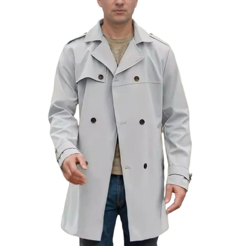 Men's Solid Color Lapel Double-Breasted Long-Sleeved Trench Coat 95538087Y sold by Manly