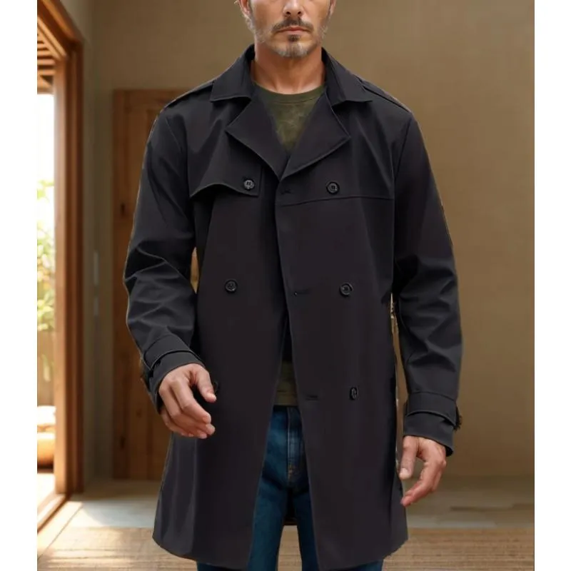 Men's Solid Color Lapel Double-Breasted Long-Sleeved Trench Coat 95538087Y sold by Manly product image thumbnail 3