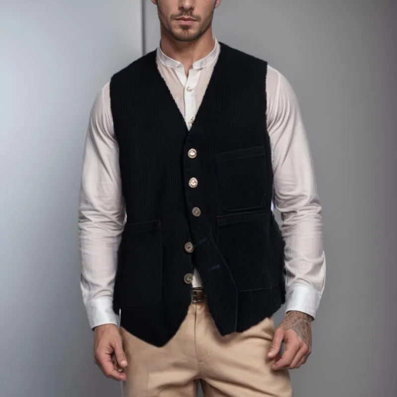 Men's Solid Corduroy Multi-Pocket Vest 18240938Y sold by Manly product image thumbnail 4