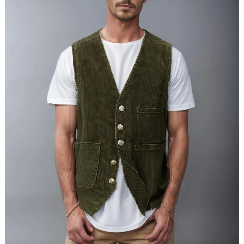Men's Solid Corduroy Multi-Pocket Vest 18240938Y sold by Manly product image thumbnail 3