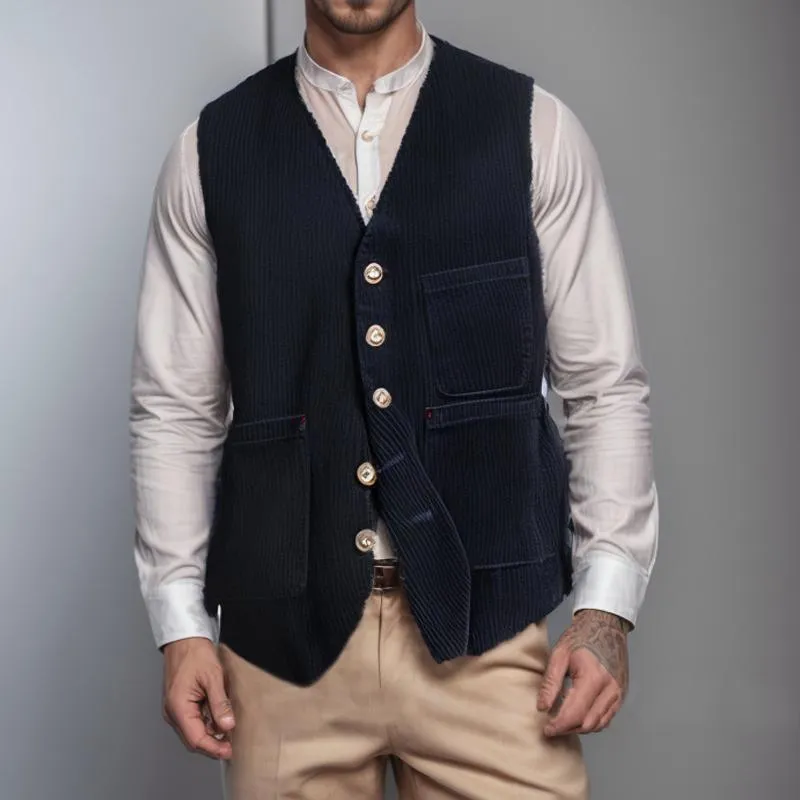 Men's Solid Corduroy Multi-Pocket Vest 18240938Y sold by Manly product image thumbnail 2