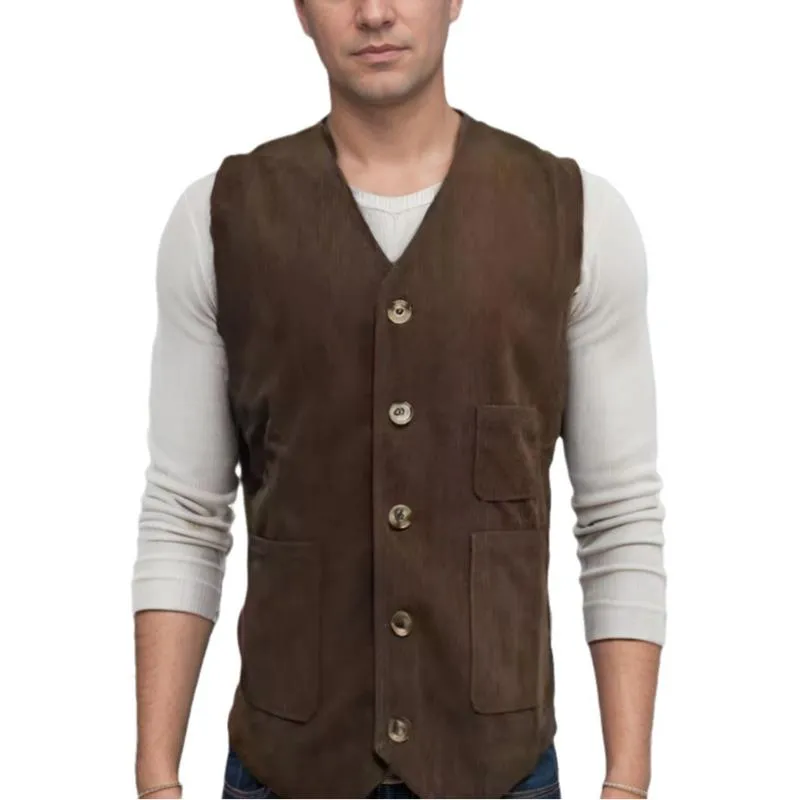 Men's Solid Corduroy Multi-Pocket Vest 18240938Y sold by Manly product image thumbnail 5