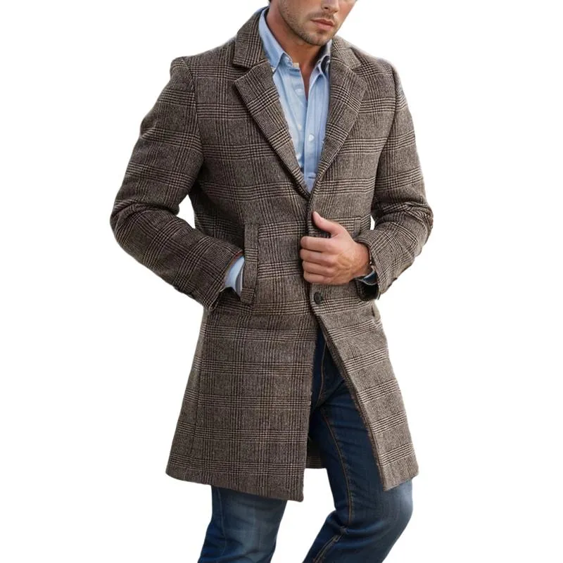Men's Plaid Woolen Quilted Mid-Length Coat 03982232Y sold by Manly