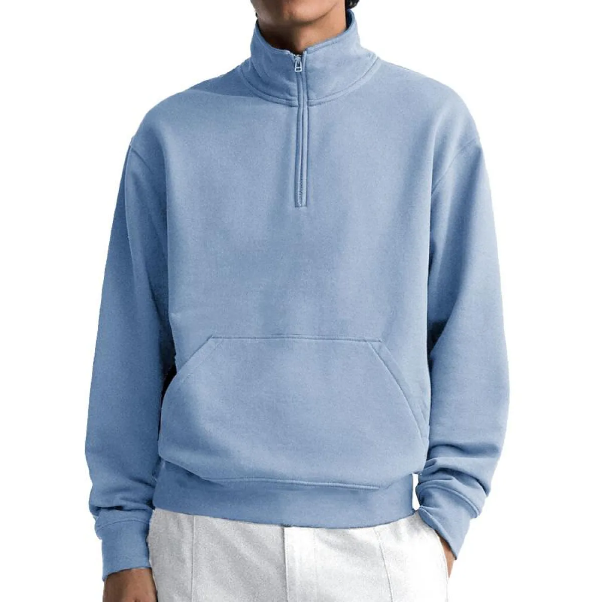 Half Zip Collar Solid Color Long Sleeve Sweatshirt