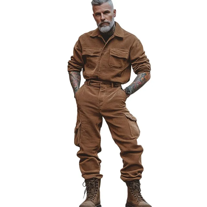 Men's Retro Casual Corduroy Long Sleeve Jumpsuit 65950573TO sold by Manly