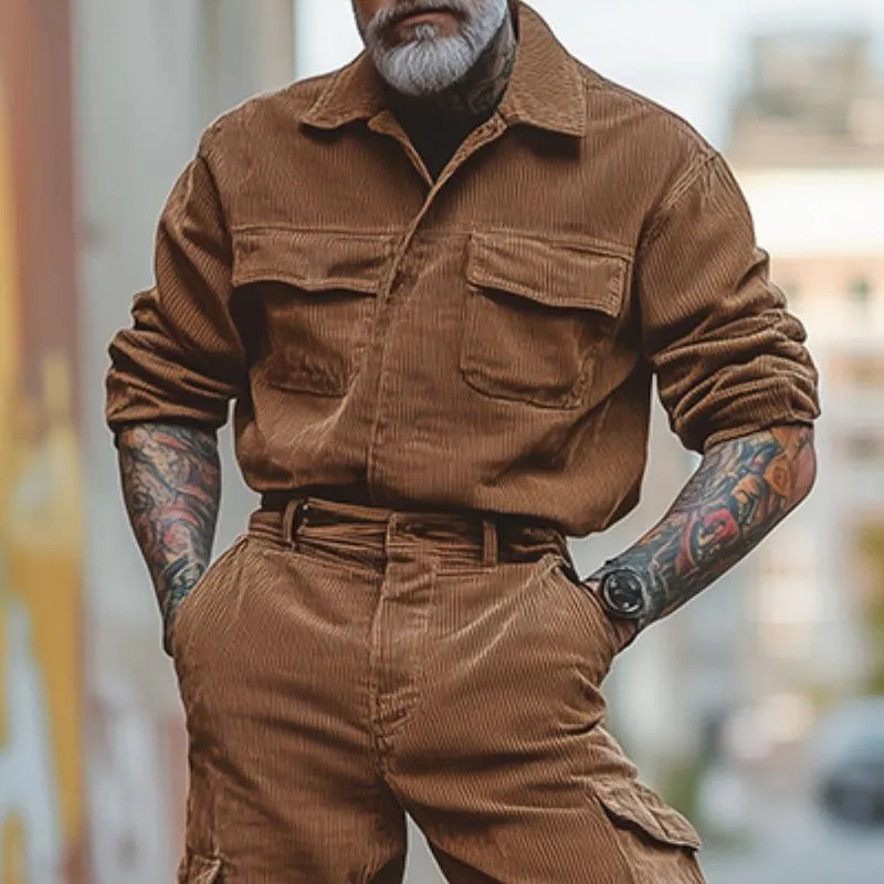 Men's Retro Casual Corduroy Long Sleeve Jumpsuit 65950573TO sold by Manly product image thumbnail 3