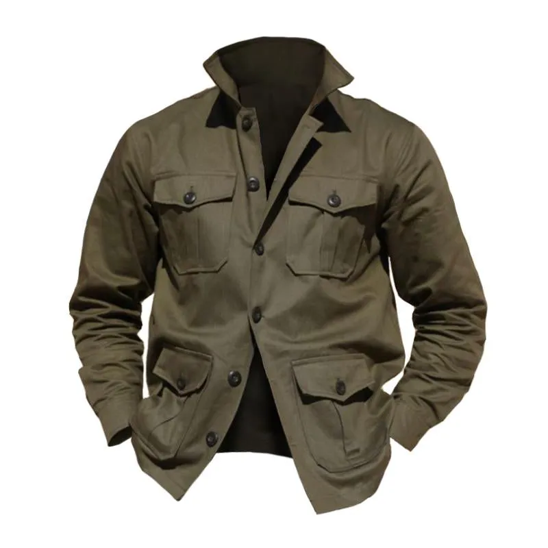 Men's Vintage Casual Solid Color Multi-Pocket Field Jacket 80908717TO sold by Manly