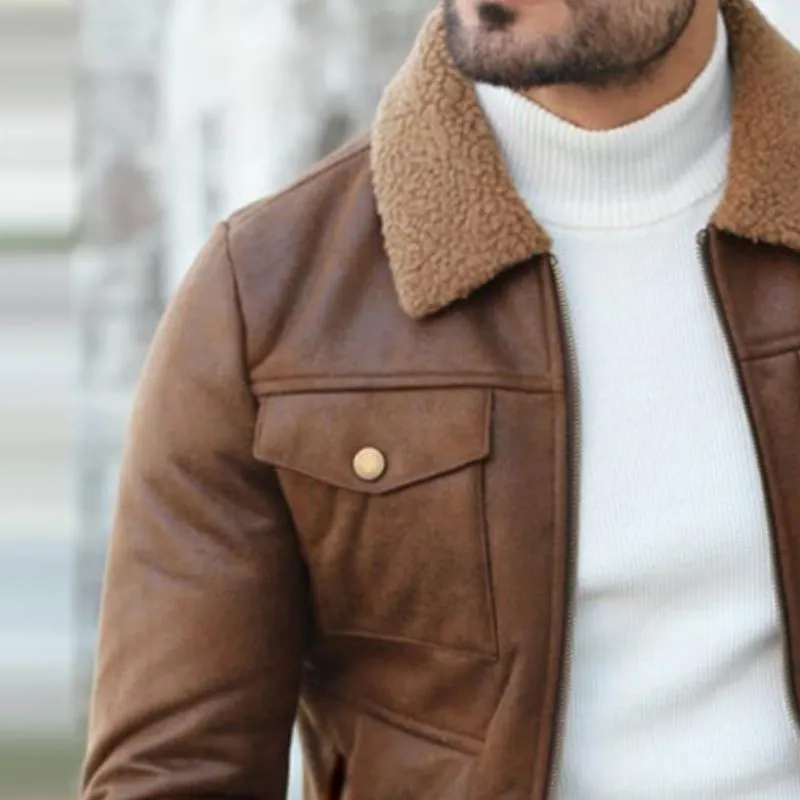 Men's Vintage Casual Suede Pocket Lapel Coat 79716943TO sold by Manly product image thumbnail 3