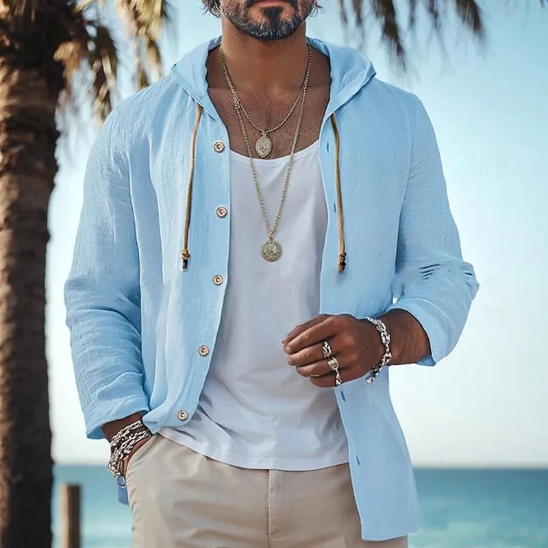 Men's Casual Cotton Linen Hooded Loose Long-sleeved Shirt 42868066M sold by Manly product image thumbnail 5