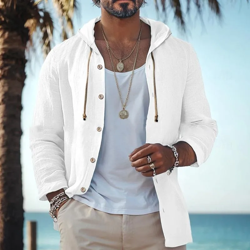 Men's Casual Cotton Linen Hooded Loose Long-sleeved Shirt 42868066M sold by Manly product image thumbnail 3