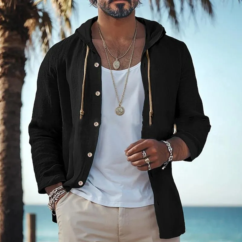 Men's Casual Cotton Linen Hooded Loose Long-sleeved Shirt 42868066M sold by Manly product image thumbnail 2