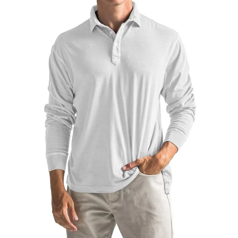 Men's Casual Cotton Blended Lapel Loose Long Sleeve Polo Shirt 62205599M sold by Manly product image thumbnail 4
