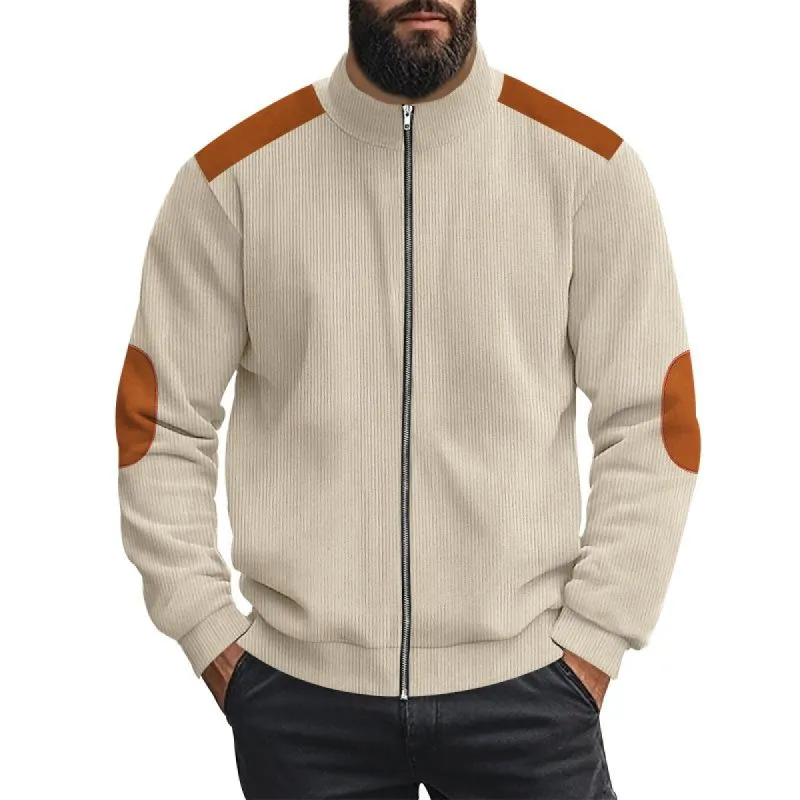 Men's Casual Corduroy Patchwork Stand Collar Zipper Long Sleeve Jacket 40639117M sold by Manly