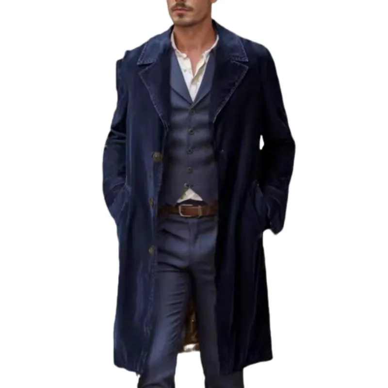 Men's Vintage Solid Color Corduroy Single Breasted Mid-Length Trench Coat 72817655M sold by Manly