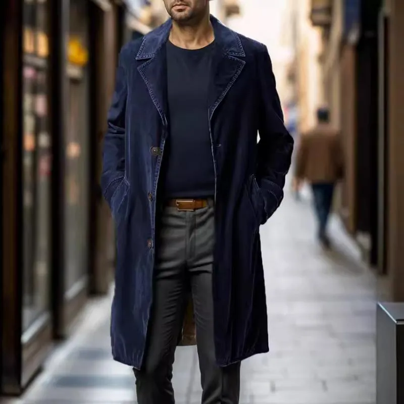 Men's Vintage Solid Color Corduroy Single Breasted Mid-Length Trench Coat 72817655M sold by Manly product image thumbnail 2