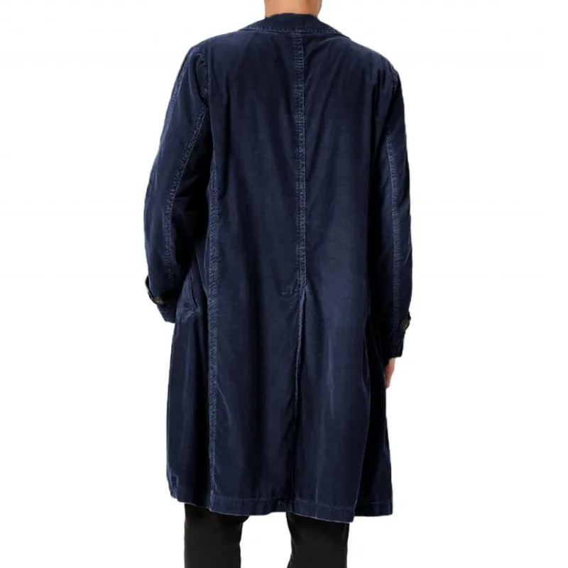 Men's Vintage Solid Color Corduroy Single Breasted Mid-Length Trench Coat 72817655M sold by Manly product image thumbnail 3