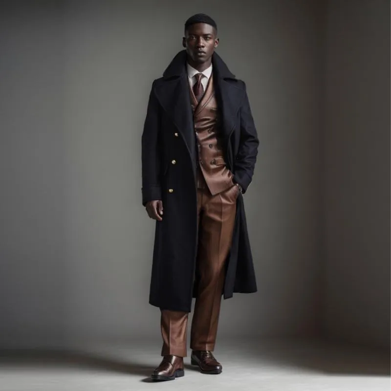 Men's Vintage Wool Blended Notched Lapel Double-Breasted Slim Fit Long Coat 72640186M sold by Manly product image thumbnail 3