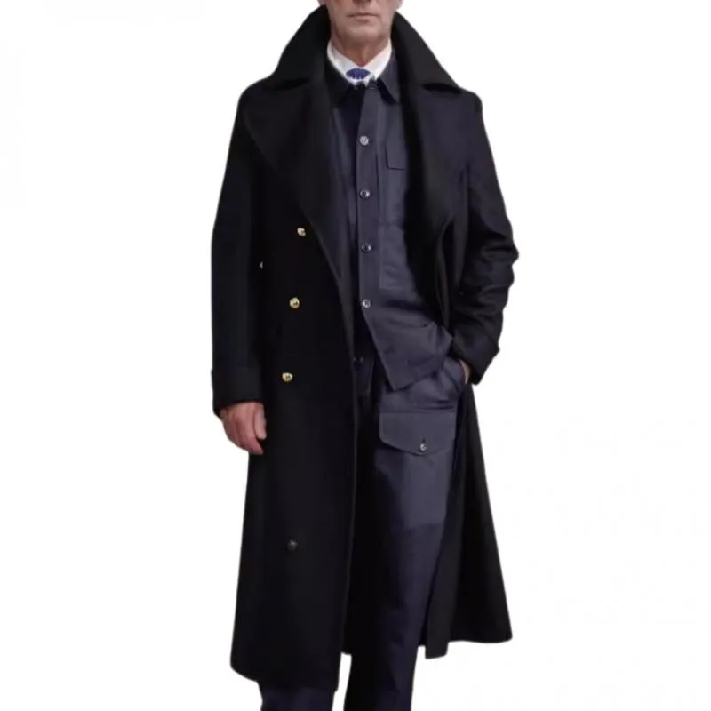 Men's Vintage Wool Blended Notched Lapel Double-Breasted Slim Fit Long Coat 72640186M sold by Manly