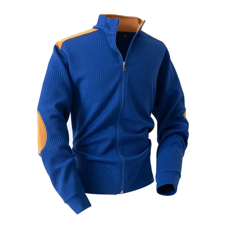 Men's Jacquard Panel Lapel Long Sleeve Zip Jacket 47530377Z sold by Manly