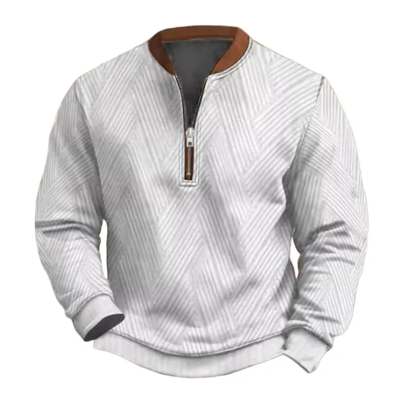 Men's Solid Color Texture Zipper Round Neck Long Sleeve Casual Sweatshirt 42032200Z sold by Manly