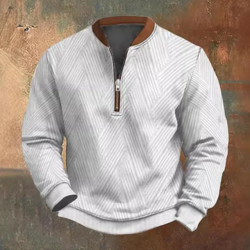 Men's Solid Color Texture Zipper Round Neck Long Sleeve Casual Sweatshirt 42032200Z sold by Manly product image thumbnail 2