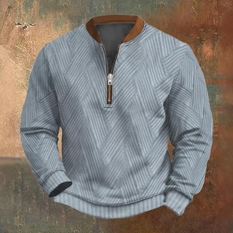 Men's Solid Color Texture Zipper Round Neck Long Sleeve Casual Sweatshirt 42032200Z sold by Manly product image thumbnail 4