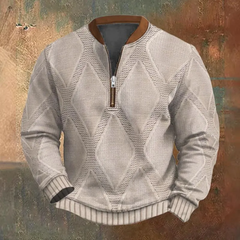 Men's Solid Color Texture Zipper Round Neck Long Sleeve Casual Sweatshirt 70808311Z sold by Manly product image thumbnail 4