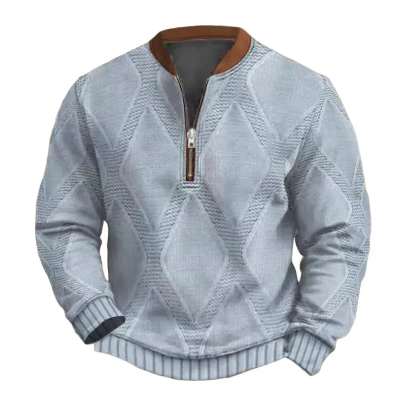 Men's Solid Color Texture Zipper Round Neck Long Sleeve Casual Sweatshirt 70808311Z sold by Manly