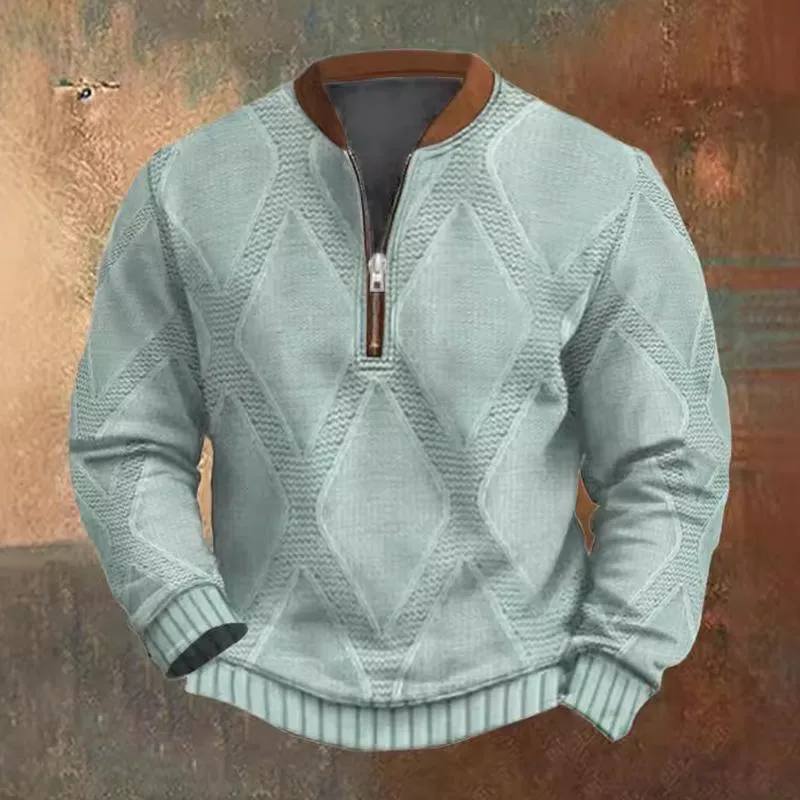 Men's Solid Color Texture Zipper Round Neck Long Sleeve Casual Sweatshirt 70808311Z sold by Manly product image thumbnail 5