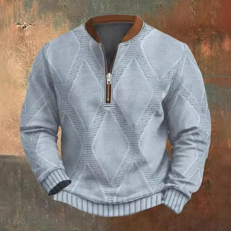 Men's Solid Color Texture Zipper Round Neck Long Sleeve Casual Sweatshirt 70808311Z sold by Manly product image thumbnail 2