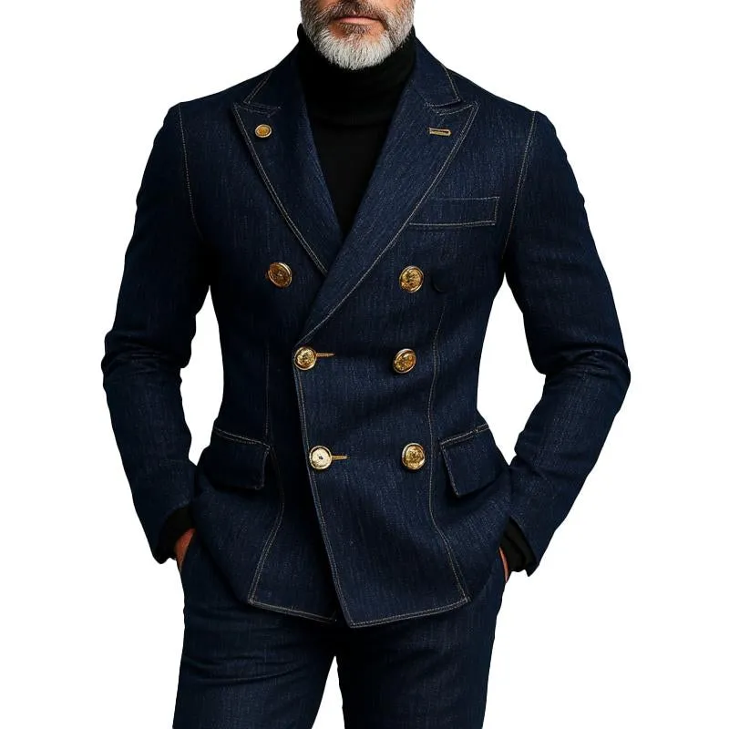 Men's Fashionable Denim Double Breasted Blazer 83443837X sold by Manly